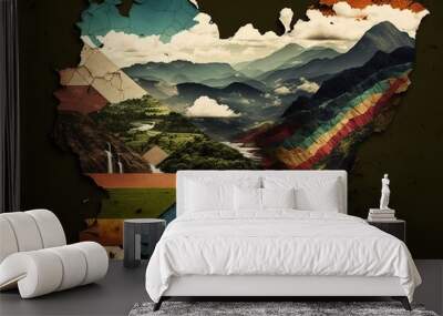 Patchwork background of venezuela, concept of Vibrant Textile, created with Generative AI technology Wall mural