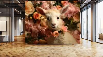 shoot of baby goat in flowers as a baby shoot Wall mural