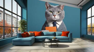 Studio photo portrait of a cat in business clothes showing credit card , concept of Business Professional manager, created with Generative AI technology Wall mural