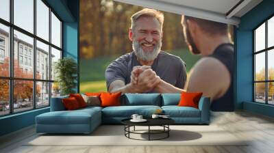 The father and son greeting outdoor Wall mural