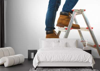 The legs on the ladder on the white background Wall mural