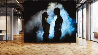 The silhouette of man and woman in the smoke Wall mural