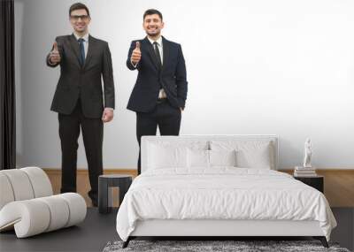 The two happy businessmen thumb up on the white wall background Wall mural