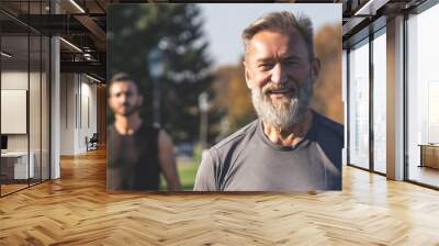 The two sportsmen standing on the road in the park Wall mural