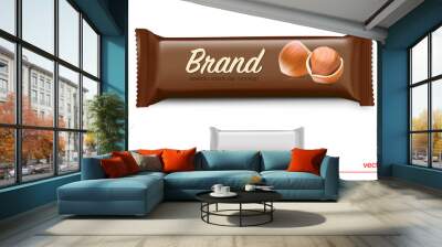 Realistic chocolate bar mockup with hazelnuts. Vector illustration, ready and simple to use for your design. Quickly allow you to present your idea or the finished product. EPS10. Wall mural