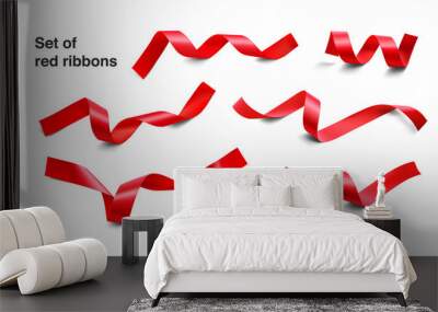 Set of red ribbons on white background. Vector illustration. Ready for your design. Can be use for template your design, promo, adv. EPS10. Wall mural