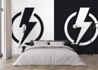 Lightning bolt icon, vector. Two-tone version on black and white background Wall mural