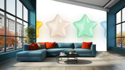 Set of colorful stars. Collection of realistic 3D multicolored vector star shapes on white background. Vector illustration Wall mural