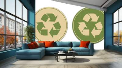 Two paper recycle stickers isolated on white background Wall mural