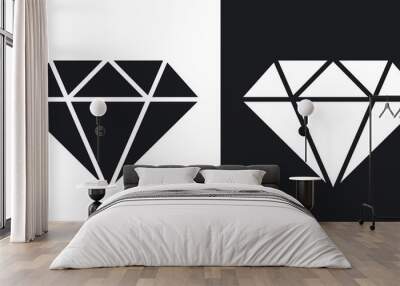 Vector diamond icon. Two-tone version on black and white background Wall mural