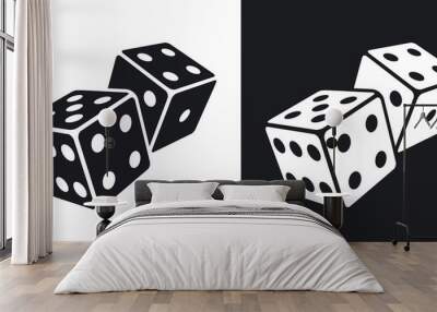 Vector dices icon. Two-tone version on black and white background Wall mural