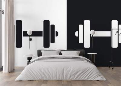 Vector dumbbell icon. Two-tone version on black and white background Wall mural