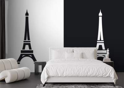 vector eiffel tower icon. two-tone version on black and white background Wall mural