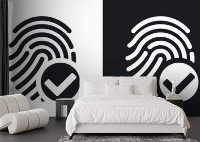 Vector fingerprint accepted icon on black and white background Wall mural