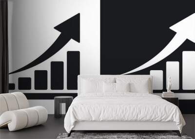 Vector growing graph icon. Two-tone version on black and white background Wall mural