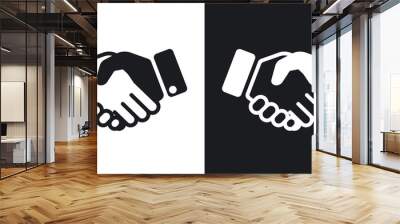 Vector handshake icon. Two-tone version on black and white background Wall mural