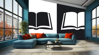 Vector icon of an open book. Two-tone version on black and white background Wall mural