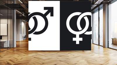 vector male and female sex symbols. two-tone version on black and white background Wall mural