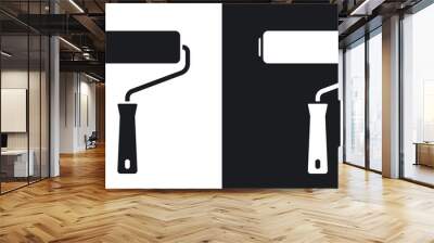 Vector paint roller icon. Two-tone version on black and white background Wall mural