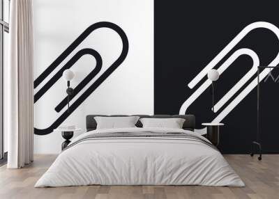 Vector paper clip icon. Two-tone version on black and white background Wall mural