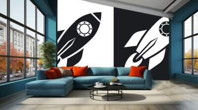 Vector rocket icon. Two-tone version on black and white background Wall mural