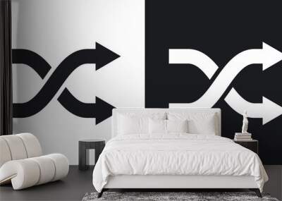 Vector shuffle icon. Two-tone version on black and white background Wall mural