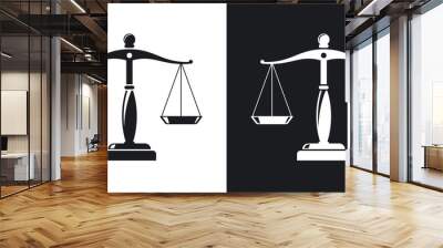 Vector vintage scales of justice icon. Two-tone version on black and white background Wall mural