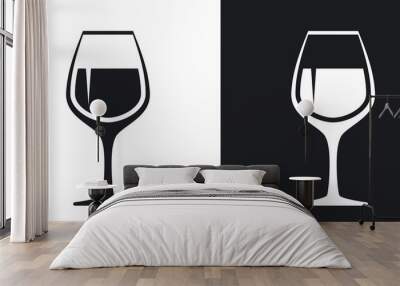 Vector wineglass icon. Two-tone version on black and white background Wall mural