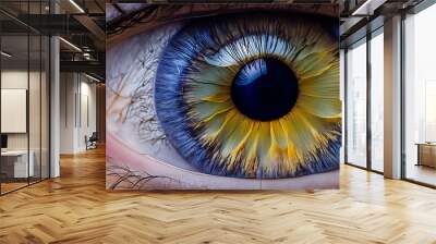 Extreme close-up of an iris, capturing the unique color patterns and textures within the eye Wall mural