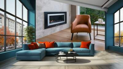 living room with fireplace Wall mural