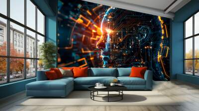 Digital avatar of artificial intelligence in cyberspace Wall mural