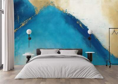 Abstract Blue, Teal Gold and Gray art. Hand drawn by dry brush of paint background texture. Oil painting style Wall mural