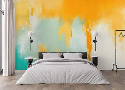 Abstract Orange, Teal Gold and Gray art. Hand drawn by dry brush of paint background texture. Oil painting style Wall mural