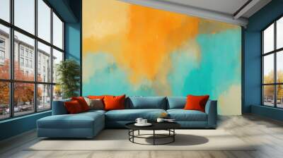 Abstract Orange, Teal Gold and Gray art. Hand drawn by dry brush of paint background texture. Oil painting style Wall mural