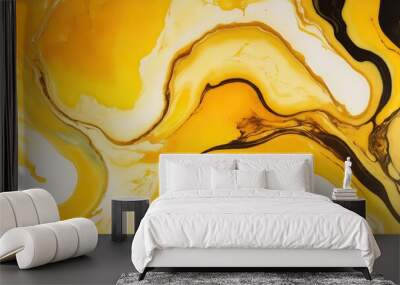 Abstract Yellow Natural luxury fluid art alcohol ink painting Background Wall mural