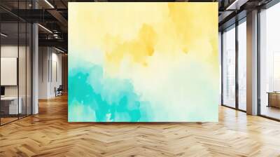 Colorful Blue green yellow beige and orange watercolor background of abstract with paint blotches and soft blurred texture Wall mural