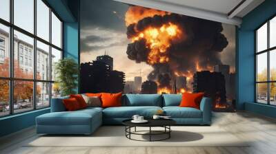 Explosion of a nuclear bomb in the city Wall mural