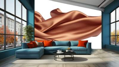 Flying Brown silk fabric. Waving satin cloth on white background Wall mural