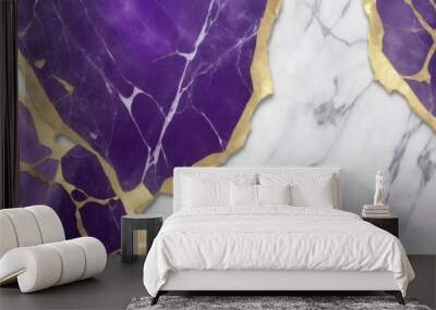 Gray marble texture background with cracked gold details Wall mural