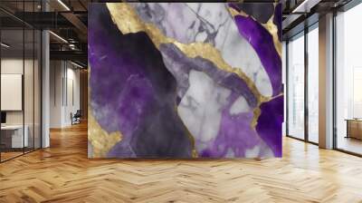 Gray marble texture background with cracked gold details Wall mural