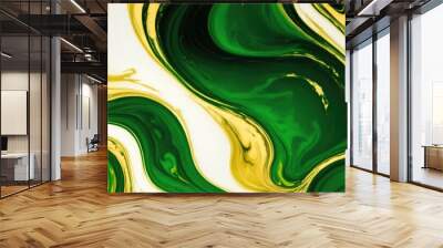 Green Gold fluid art marbling paint textured background Wall mural