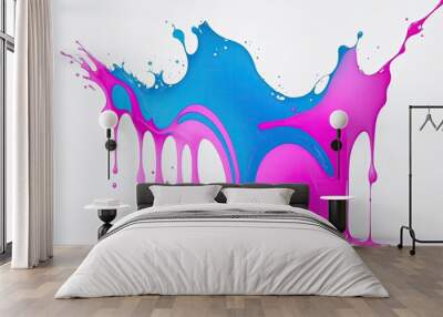 Liquid Pink and Blue splash Color drip on white abstract background Wall mural