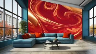 liquid swirls in beautiful Red colors with gold powder luxurious oil paint background Wall mural