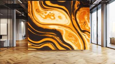 Orange gold abstract texture marble pattern liquid ink paint. Dark background gold luxury stone wallpaper golden watercolor background Wall mural