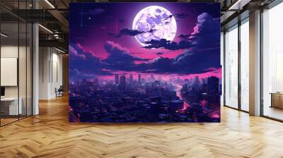 anime landscape view of tokyo city at night Wall mural