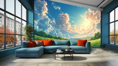 Dramatic cloud view. Anime background Wall mural