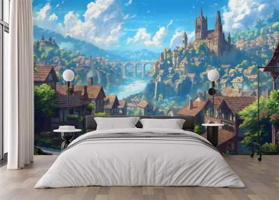 medieval cityscape, anime background Wall mural