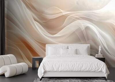 Abstract background, like silk or smoke, white, brown colors, soft lines, swirls and curves. Wall mural