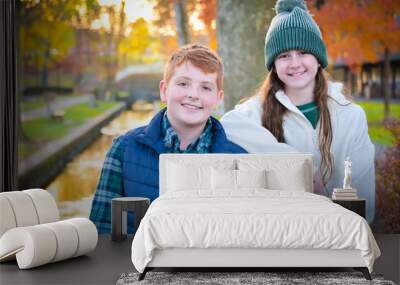 Red head and brunette Teens (boy and girl) in Nature Wall mural