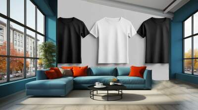 mock-up views of a blank black and white t-shirt Wall mural